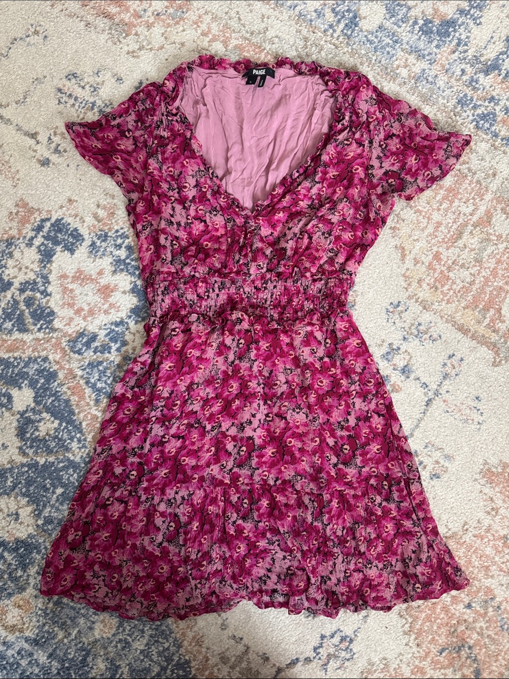 PAIGE Fuchsia Floral V-Neck Short Dress